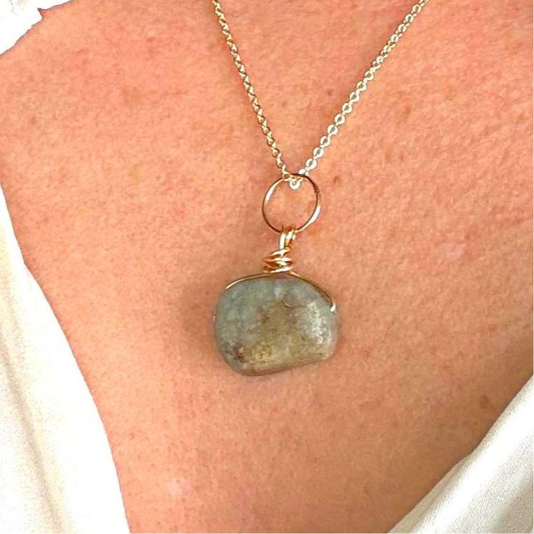 Aquamarine Oval Medallion Necklace