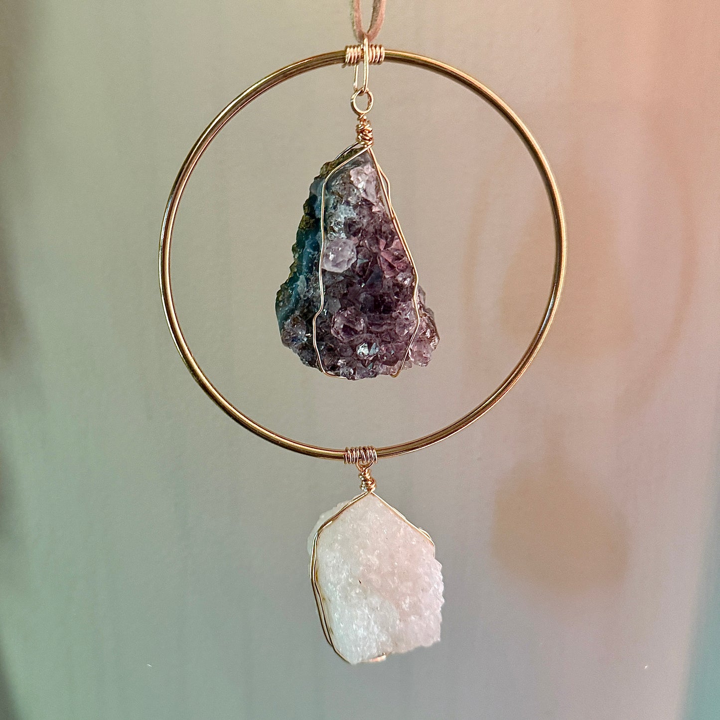 Druzy Amethyst & Clear Quartz Gemstone Hanging