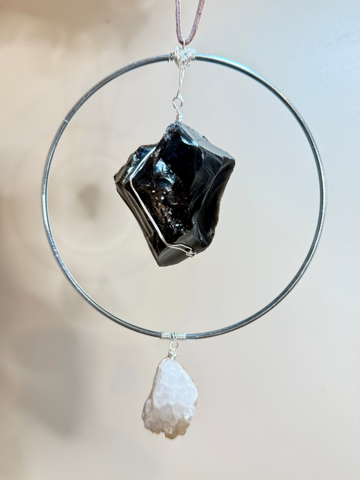 Silver Obsidian & Druzy Quartz Gemstone Hanging