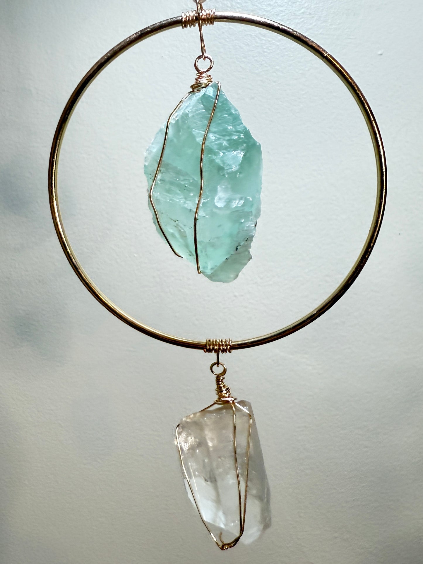 Green Fluorite & Clear Quartz Gemstone Hanging