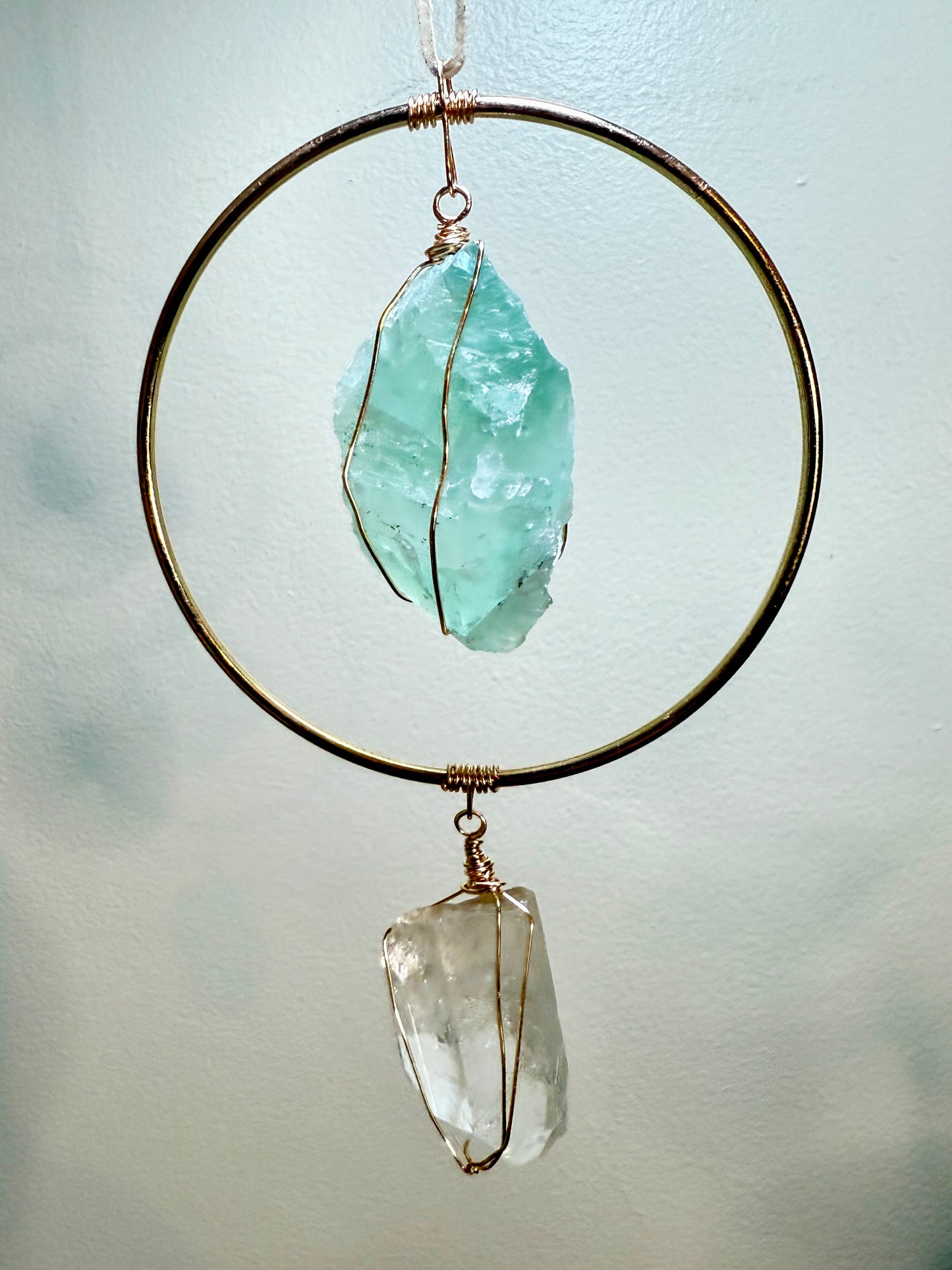Green Fluorite & Clear Quartz Gemstone Hanging