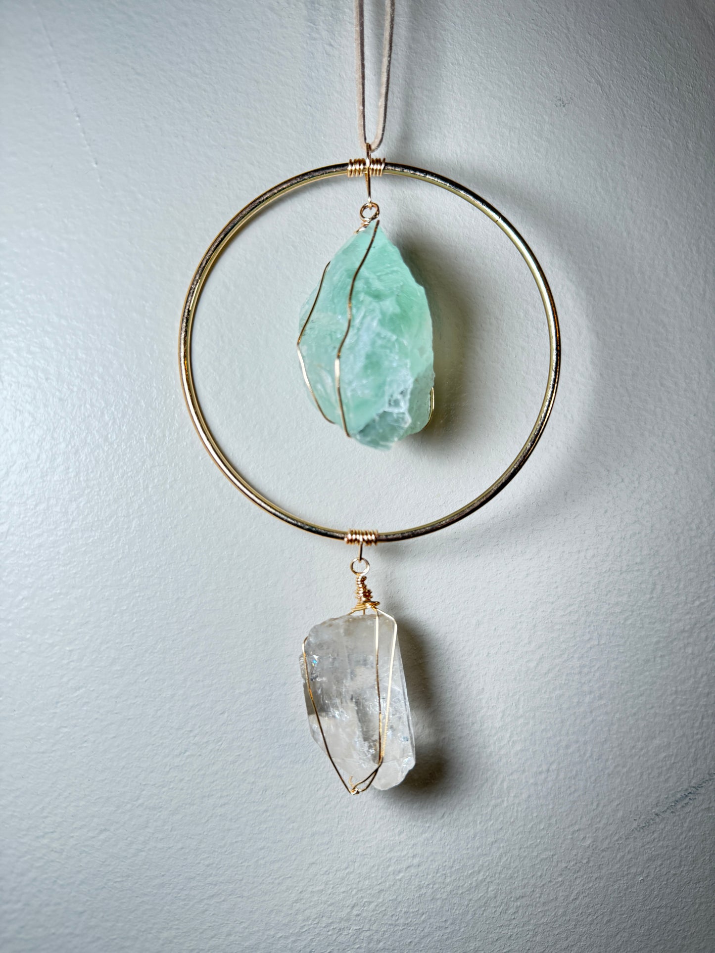 Green Fluorite & Clear Quartz Gemstone Hanging