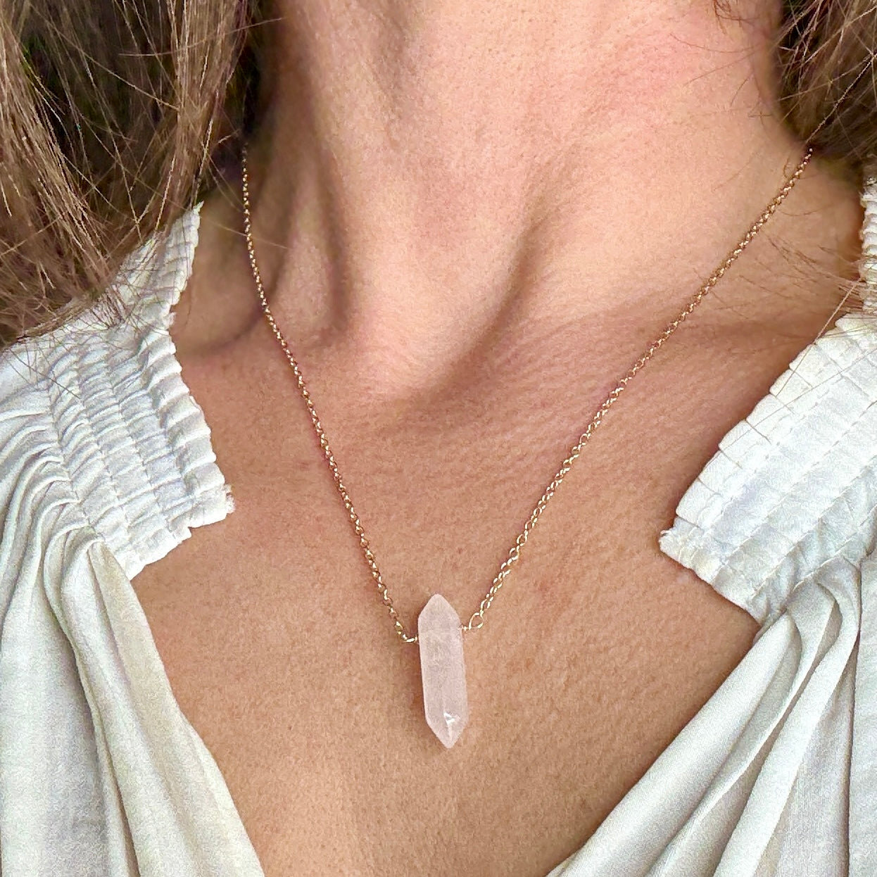 Rose Quartz Dainty Point Pendant Necklace