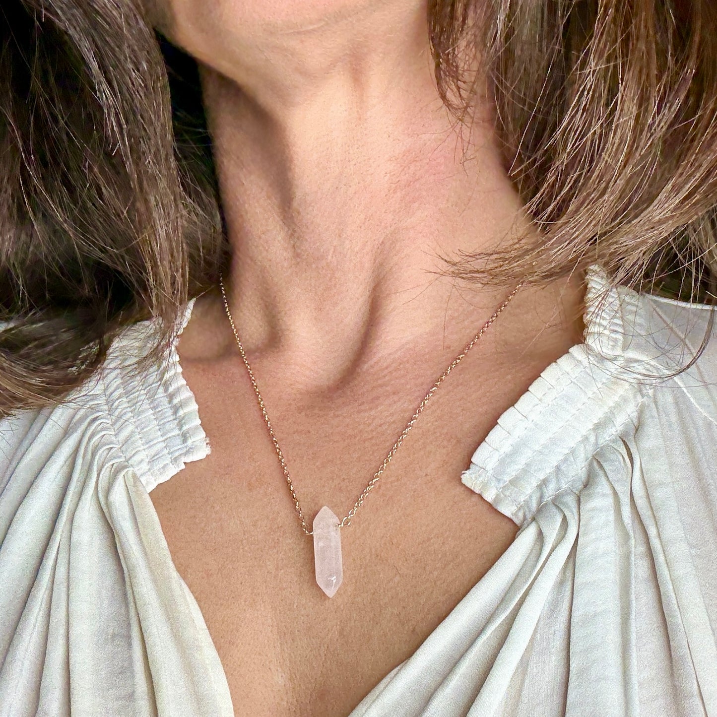 Rose Quartz Dainty Point Pendant Necklace