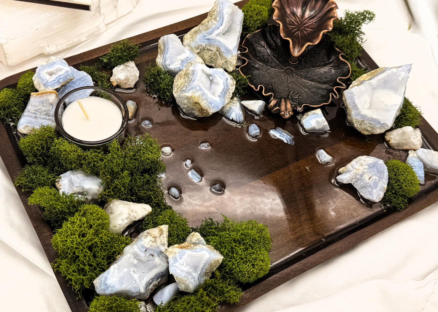 Blue Lace Agate Candle Altar