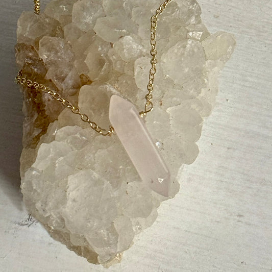 Rose Quartz Dainty Point Pendant Necklace