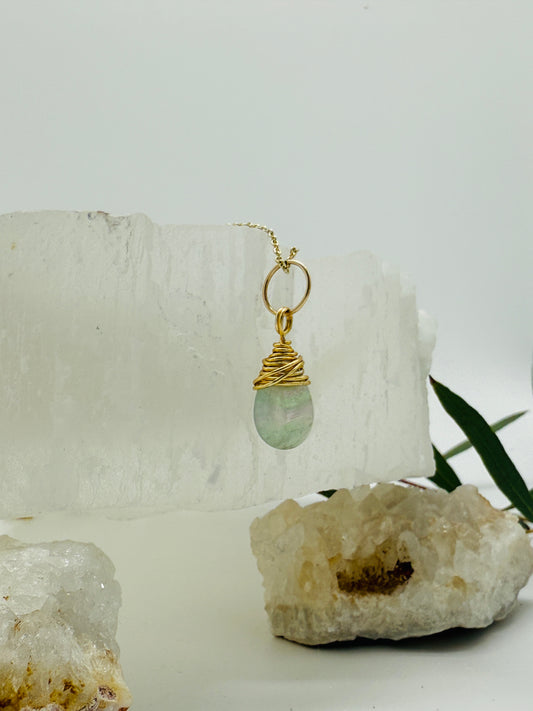 Fluorite Teardrop Pendanct Necklace
